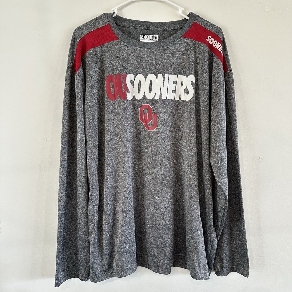 Men's Majestic Oklahoma Sooners Long Sleeve Dri Fit Shirt XL‎ Heather Gray